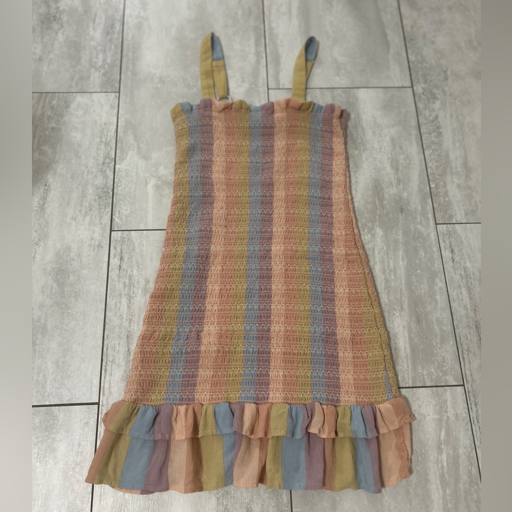 American Eagle pastel stripe rainbow smocked dress size small